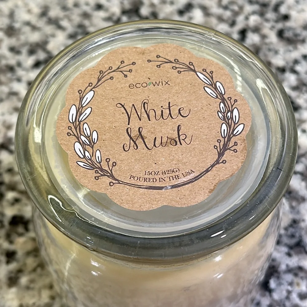 ECO Wix White Musk Yellow Poured Candle 15 Oz Made‎ in USA